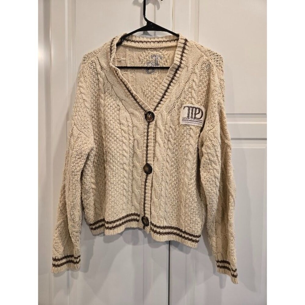 Taylor Swift Cardigan Sweater Tortured Poet Department Beige Cable Womens XS/SM